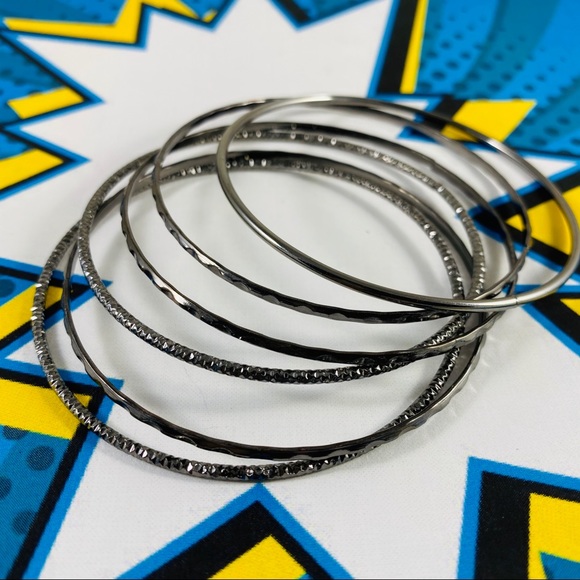 6 vintage stacking fine gun metal bangle bracelets - Picture 2 of 4